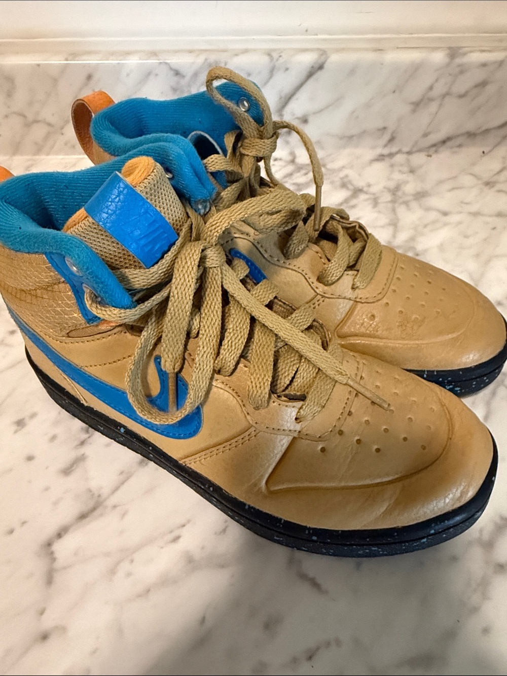 Nike Kids Tan and Blue High-Top Sneakers